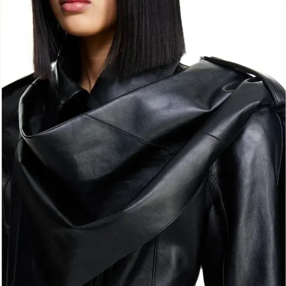 NWT H&M x Mugler Leather Jacket with Scarf - Picture 4 of 13